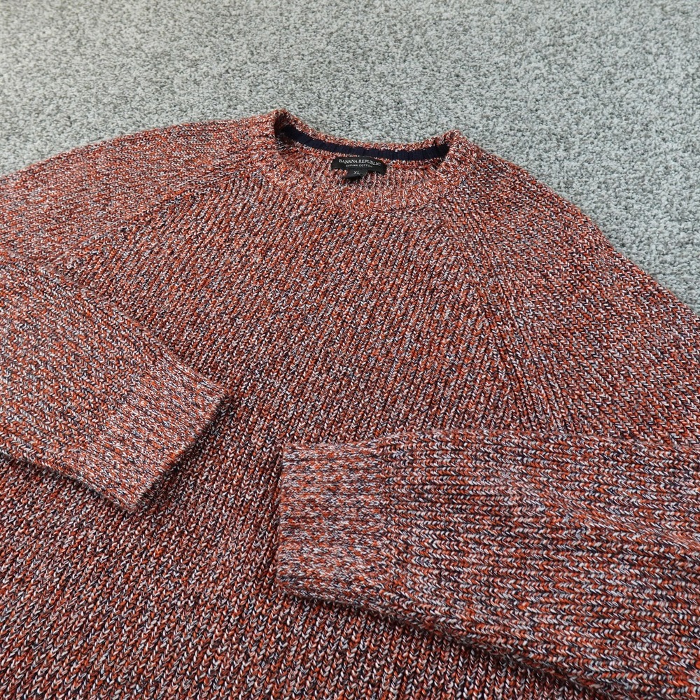 Banana Republic Sweater Mens XL Orange Speckled Heavy Rib Knit Crewneck Pullover